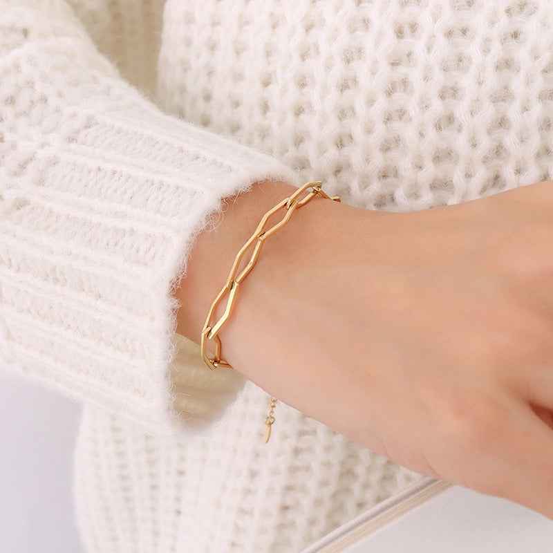 18K Gold Geometric Design Luxury Bracelet Necklace Set - Damned Threads